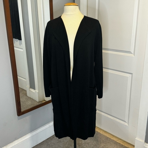J. Crew Black Knit Open front long duster cardigan Small S - Picture 7 of 11